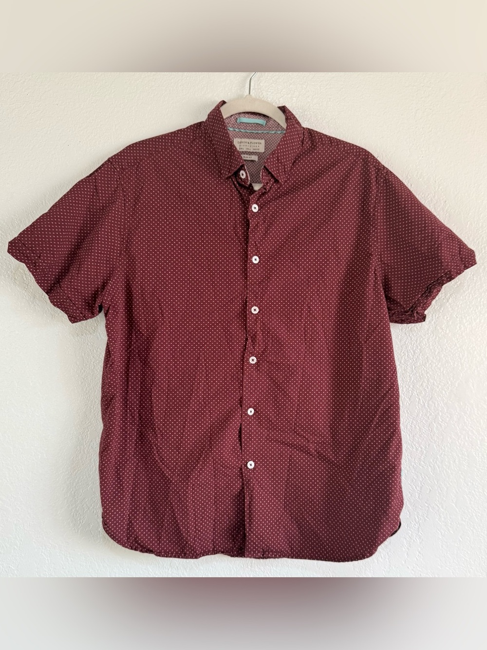 Denim & Flower Men's Short-Sleeve Burgundy Dot Button-Down Shirt size Large